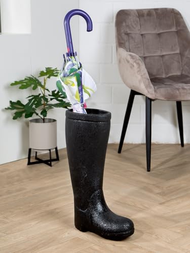 Umbrella Stand, Rubber Boots, Speckled, Ceramics, Black, Pu 1, L. 13 Cm, W. 27 Cm, H. 46 Cm