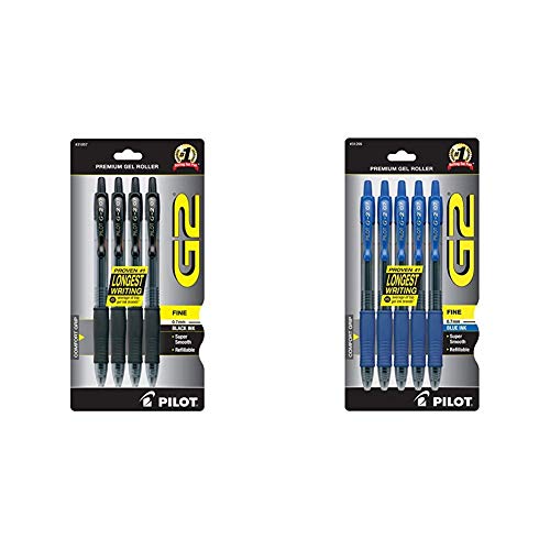 PILOT G2 Premium Refillable & Retractable Rolling Ball Gel Pens, Fine Point, Black Ink, 4-Pack (31057) & G2 Premium Refillable & Retractable Rolling Ball Gel Pens, Fine Point, Blue Ink, 5-Pack (31299)