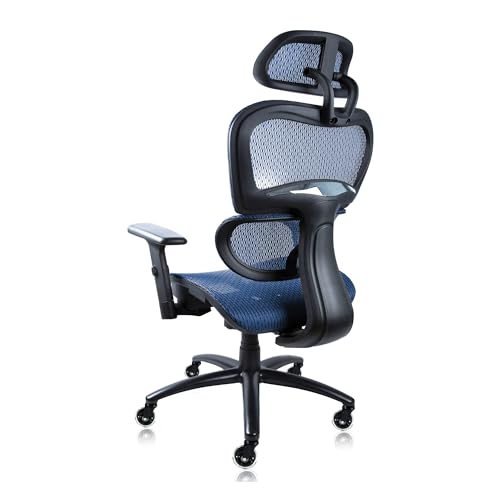 Image of Nouhaus Ergo3dL Home Office Desk Chairs Ergonomic Office Chair High-Back Mesh Rolling Work Chairs with Wheels and Adjustable Headrests Comfortable Lumbar Support Adjustable Armrests (Blue)