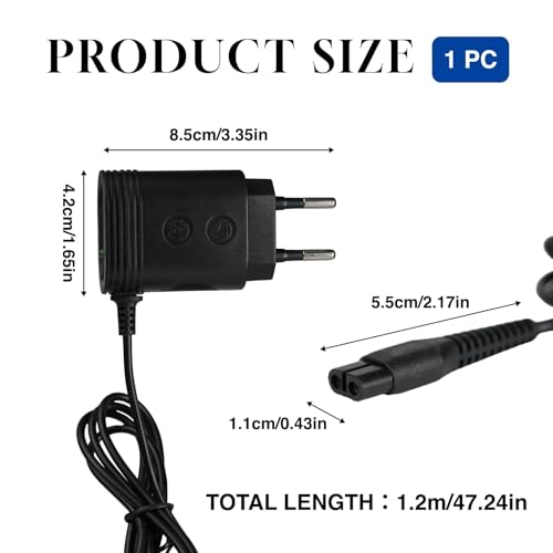 4.3V Philips Scheerapparaat Oplader A00390, Compatibel met Philips One Blade Scheerapparaat, Series QP2721 QP2821 QP252, MG7745, MG7720, QP6510, S5588, 1,2m Oplaadkabel, Vervangende voeding voor - Afbeelding 3