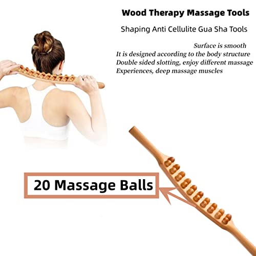 Wood Therapy Massage Tools Double Row 20 Beads Back Leg Body Massager Lymphatic Drainage Massager, Handheld Massage Stick For Neck And Back Relax Stiffness Muscles, Relieves Pain #TOP1