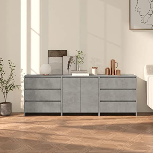 YunCangg Aparador de madera gris hormigón con puertas y cajones, 70 x 40 x 75 cm, muebles de cocina y salón, práctico espacio de almacenamiento y buffet para almacenamiento organizado