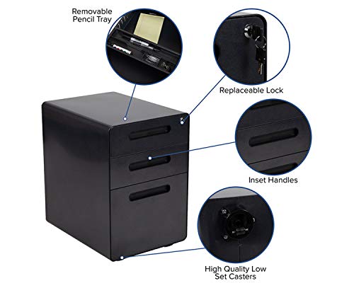 Flash Furniture Wren Ergonomic 3-Drawer Mobile Locking Filing Cabinet With Anti-Tilt Mechanism And Hanging Drawer For Legal & Letter Files, Black #TOP6