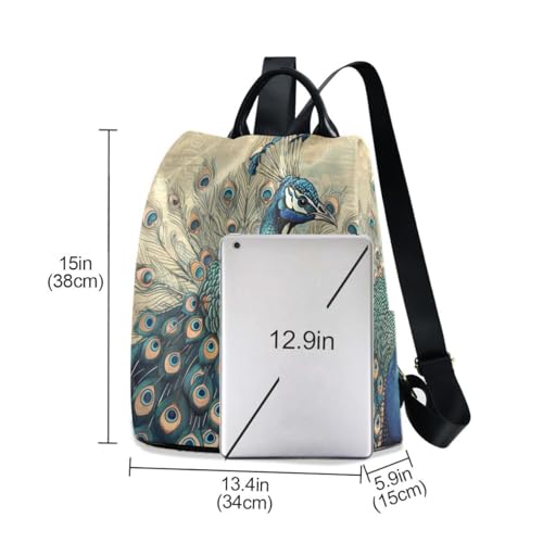 Image of ALAZA Vintage Peacock Trips Hiking Camping Rucksack Pack for Women