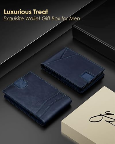 Image of QLD Wallet for Men - RFID Blocking [Functional & Practical] Bifold Slim Minimalist Credit Card Holder Pop Up Metal Case with Cash Slot, Front Pocket with ID Window, Gift Boxed