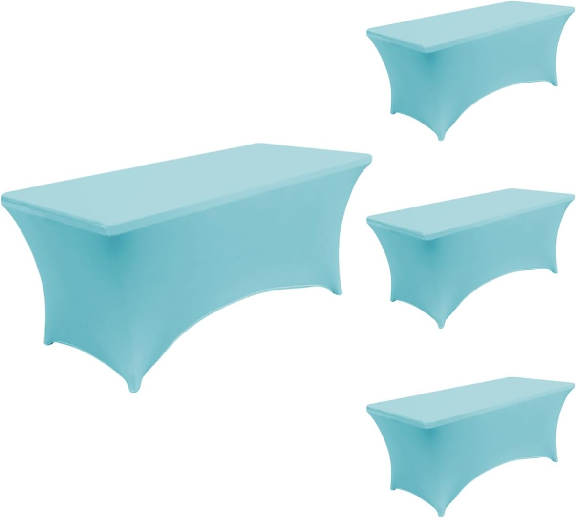 HAORUI Spandex Tablecloth 6FT Baby Blue 4Pack Thick,Soft,Vibrant Color,Wrinkle Resistant Stretch Rectangular Patio Luxe TableCover for Art Event,Wedding,Award Ceremonies,Meetings,Banquet & Parties