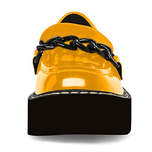 YDN Women Thick Platform Penny Loafers Round Toe Chunky Low Heel Pumps Chain Slip on Outdoor Walking Shoes Size 4-15 US3