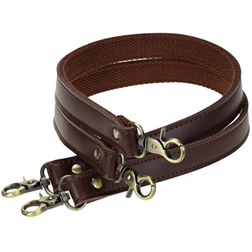 A ALLZEDREAM - Sangle de remplacement en cuir véritable pour sac à bandoulière en toile cousue, 2 pièces, marron, hardware doré – vue 5
