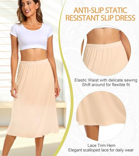 Image of Vlazom Half Slips for Women Under Dress Long Half Slip Under Skirt with Lace Trim Size S-XXL