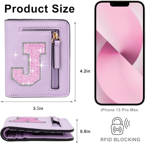 Image of Birthday Gifts for Teen Girl Kids Wallet Girl Wallets Small Initial Rfid Wallet Teen Girls Gift Preppy Stuff for Girls Purple J