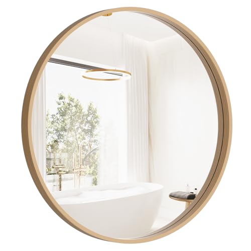 HOMECOOKIN Round Wood Mirror 24 Round Bathroom Wall Mirror Circle Mirrors for Wall Decor Vanity Living Room Bedroom Entryway Natural