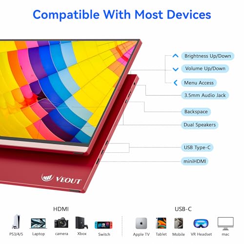 Image of 16Inch Pink Portable Monitor for Laptop, 1920x1200P IPS 16:10 Computer External Screen, 100% sRGB Stand Support Freesync, for Girl Phone, PC Home Use
