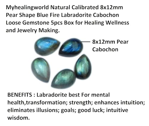 Myhealingworld MHW0161 Natural Calibrated 8X12Mm Pear Shape Blue Fire Labradorite Cabochon Loose Gemstone 5Pcs Box thumb #4