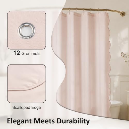 Image of N&Y HOME Fabric Shower Curtain or Liner Pink with Pink Scalloped Edge