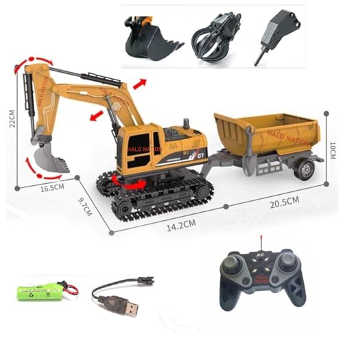 Image of HALO NATION RC JCB Toy Excavator with Trolley for Kids - 1:22 6-Channel Remote Control Construction Vehicle with Light & 360 Rotation Shovel, Digger Truck