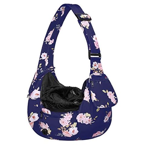 MOSISO Tragetuch Hund Katze,Tragetasche Pet Dog Camellia Hände Frei Verstellbarer Gepolsterter Gurt Atmungsaktiv Polyester Sanft Reise Schultertasche Cover