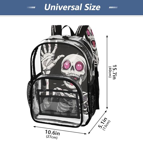 Skeleton Sugar Skull Funny Black Clear Backpack Heavy Duty See Through Transparent PVC BookBag for Kids Boy Girl School Work4