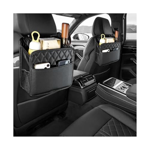 ZNDAW 2 PCS Car Back Seat Organizer, Foldable Leather Backseat Hanging Storage Bag with Adjustable Strap, Multifunction Seat Back Organizer Large Capacity Storage Bag with Mesh Pocket