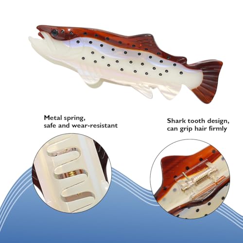 Fish-Shaped Hair Claw Clip, 5 Inch Pearlescent White with Dots, Metal Spring Grip, Hair Accessory for Women and Girls