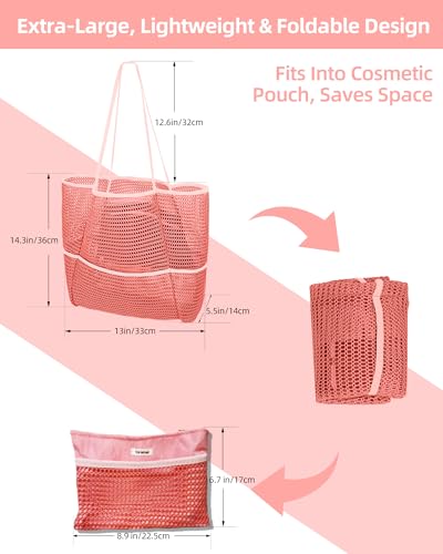 Image of Mesh Beach Tote Bag Packable,2026 New 2-in-1 Large Lightweight Foldable Beach Bags with Multiple Pockets for Women
