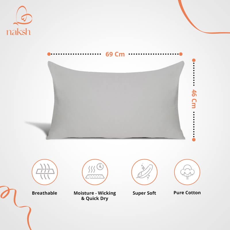 Image of NAKSH Cotton 210 TC Plain Pillow Covers Set of 2, Silver Pillow Cover |Sleep Pillow Covers (18 in x 27 in) |Soft Pillows Covers Cotton for Big Pillows
