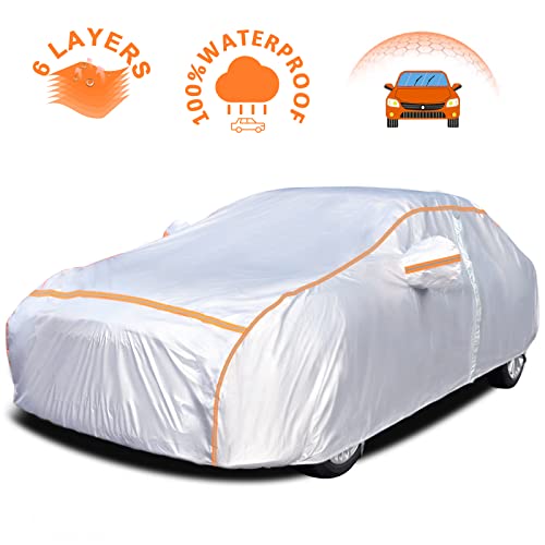 Car Cover innhom 6 Layers Dupont Oxford Car Cover Waterproof All Weather Full Exterior Covers Car Covers for Automobiles Hail Car Cover, Outdoor Snow UV Protector, Universal Fit for Sedan 186"-193"