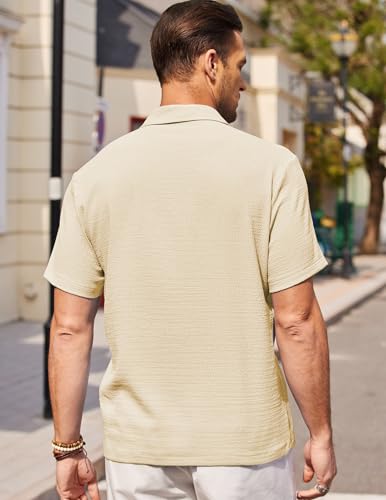 COOFANDY Men's Casual Button Down Short Sleeve Shirt Textured Summer Beach Vacation Shirt3