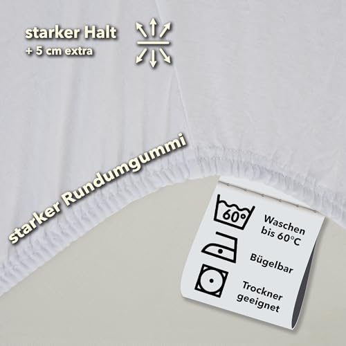 Foto von STUDIO Basic Spannbettlaken 180x200cm – Jersey-Spannbetttuch aus 100 % gekämmter Baumwolle – Weiß – Öko-Tex Zertifiziert, bügelfrei & elastisch – für Matratzen 15–25 cm
