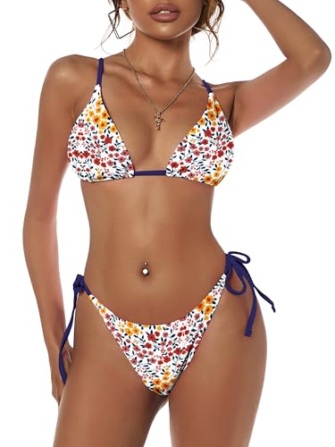 Image of ZAFUL Women's Triangle Bikini Floral String Bikini Set Two Piece Swimsuit Bathing Suits