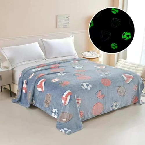 Image of Glow-in-The-Dark Polar Fleece Blanket for Kids - Soft Lightweight Single Bed Blanket (200x152 cm) | All-Season Jacquard Print, Assorted Multicolor - Unicorn Design (Ball Grey)
