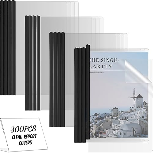 300 Pcs Clear Report Covers Bulk with Sliding Bar Paper