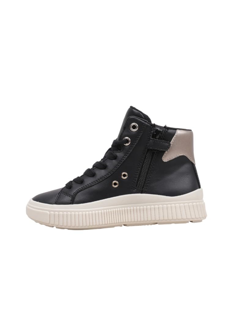 Geox J LAQUINNY Girl Sneaker, Black/Platinum, 12.5 UK