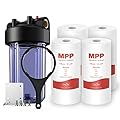 SimPure 10 inch Whole House Water Filter Housing DB10C and 4 Pieces of 5 Micron 10 x 4.5-inches Whole House Sediment Water Filter Replacement Cartridge