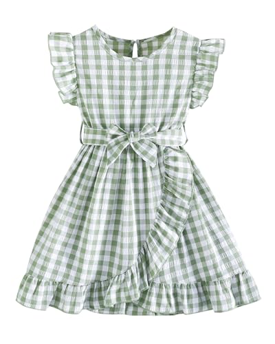 LKUSJMIS 5T Girls Clothes Toddler Girl Green Plaid Dress Irregular Sleeveless Gingham Party Princess Sundress Kids Summer Outfits Dresses for Girls Size 5 6