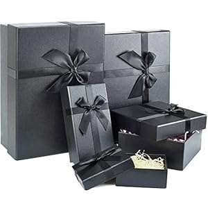 Gift Boxes, 5 Black Gift Boxes for Present, Gift Boxes with Lids, Luxury Gift Wrap Box for Valentines Day, Anniversaries…
