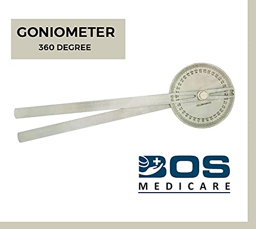 Image of 360 Stainless Steel Goniometer | Orthopedic & Physiotherapy Joint Range of Motion Measuring Tool | 6-Inch Medical Protractor for Knee, Elbow, Wrist & Shoulder