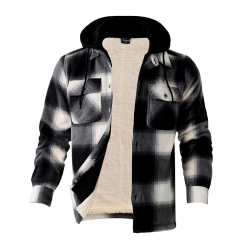 Image of LeeHanTon Mens Flannel Jackets Sherpa Lined Fleece Zip Up Winter Warm Workout Plaid Sweatshirt with Hood