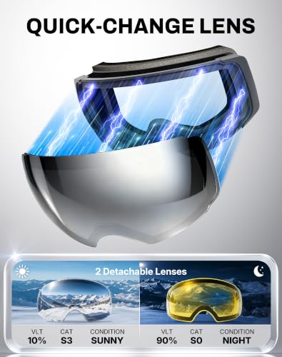 Image of Innerking Magnetic Ski Goggles, Interchangeable OTG Snowboard Goggles-Vlt10%