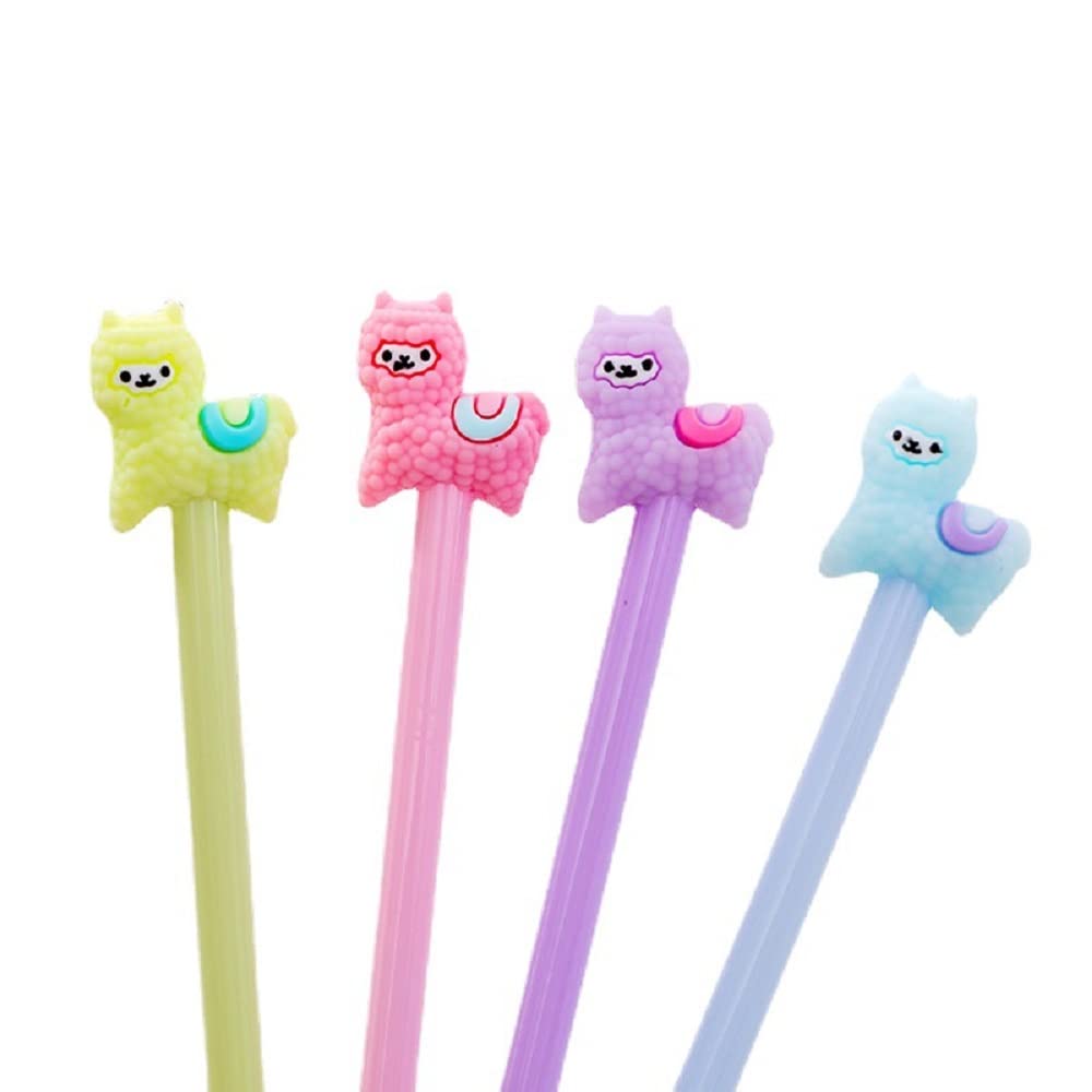 Cartoon Animal Sheep Alpaca Llama Gel Pen, Neutral Pens, Cute Colorful Rollerball Pens for School Office Writing Supplies Stationery Gift, Black Ink, 0.38mm Ball Point - 4PCS