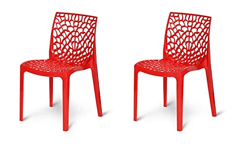 Image of Binani Web Designer Plastic Chair for Home, Office and Restaurant and Cafe|Armless Chair for Dining Room| Heavy Duty Outdoor Plastic Chair | Designer Balcony Chair (2, Red)
