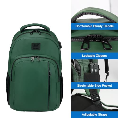 WOLT Laptop Backpack for Men Women for 15.6 Inch and 17 Inch Notebook, Travel Backpack Carry On Flight Approved with Computer Compartment, College Bookbag with USB Charging Port (Green)4
