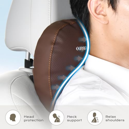 Image of Coverado Car Headrest Pillow Soft Memory Foam Car Neck Support Pillow with Adjustable Strap, Relax Head Muscles Relieve Driving Fatigue, Breathable & Removable Cover
