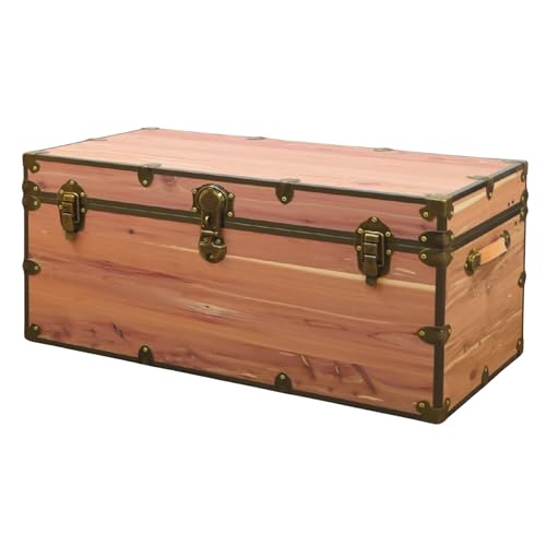 Rhino Trunk & Case Knotty Cedar Chest with Antique Brass Hardware 32x18x14 Large Storage Box Coffee Table End of Bed Trunk or Entryway Storage Bench Furniture USA-Made Heirloom Aesthetic