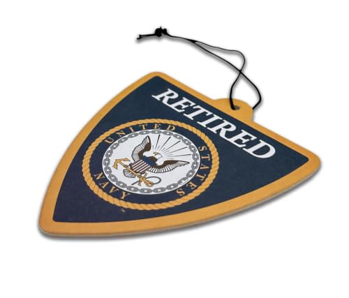 Image of Elektroplate Retired US Navy Crest Car Air Freshener 6-Pack | Officially Licensed, Long-Lasting Arctic Patrol Scent, Vivid Naval Shield Graphics, Versatile Hanging Design