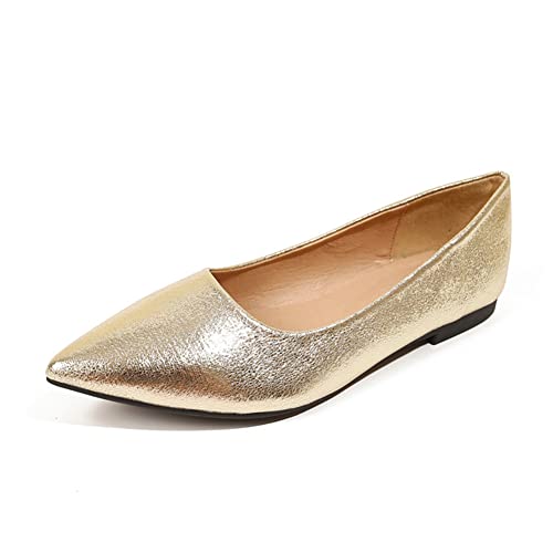 ERLINGO Damen Ballerinas Glänzend Brautschuhe Bequeme Ballerina Schuhe Slip On Pointed Toe Rutschfest Niedriger Absatz Casual Dolly Schuhe Damen Weite Flache Schuhe Ballettpumps, gold, 39 EU Cover