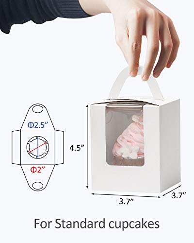 image for YoTruth White Auto Pop Cupcake Boxes Bulk Single 50 Count with Clear W