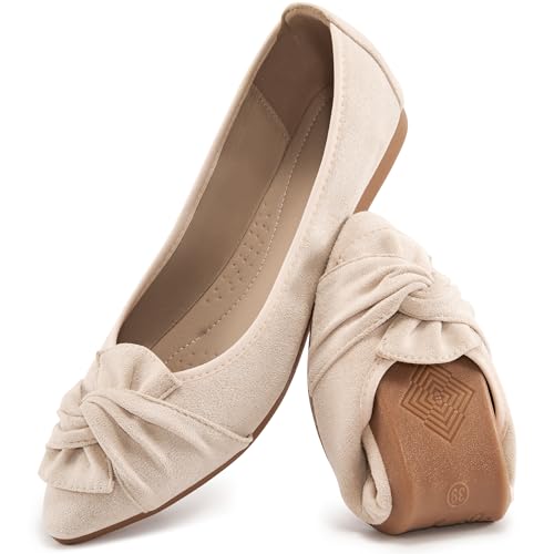 Image of Aomigoct Comfortable Dressy Flats for Women: Cushioned Insole & Lightweight for All-Day Office Comfort - Slip On & Foldable for Working Professional with Bow