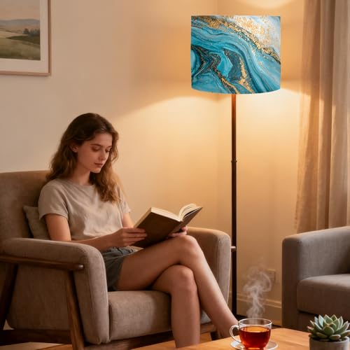 Image of Nuxovilar Lamp Shades Set of 2, 13 inch Top x 13 inch Bottom x 10 inch High (Spider) | Floor lamp shades blue marble gold accent pattern living room office luxe space covers (Marble)