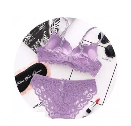 Image of Designer Women's Lace Bra & Panty Set | Underwired, Solid, Baby Doll Bikini Style