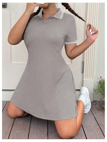 Image of RoseSeek Women's Plus Size Football Jersey Dress Collared Golf Tennis Dress Button Front A Line Streetwear Dresses